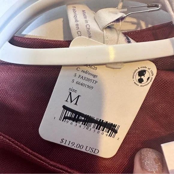 Free People Two Piece Burgundy Checkered Mesh Crop Top Medium NWT - Picture 3 of 4